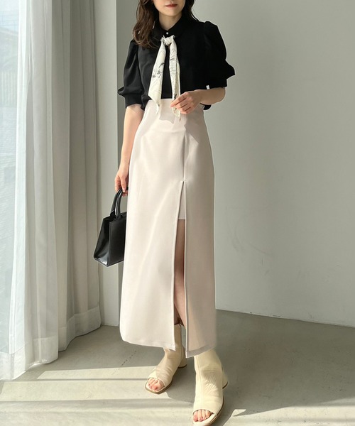 one after another NICE CLAUP（ワンアフターアナザーナイスクラップ）の「バックレースアップスリットスカート（スカート・レディース・ブラック/ブルー/ブルー系その他/アイボリー・FREE）」の10枚目の写真