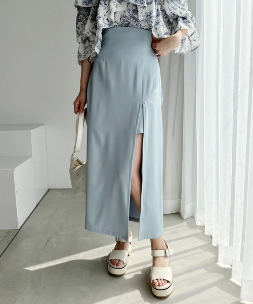 one after another NICE CLAUP（ワンアフターアナザーナイスクラップ）の「バックレースアップスリットスカート（スカート・レディース・ブラック/ブルー/ブルー系その他/アイボリー・FREE）」の19枚目の写真