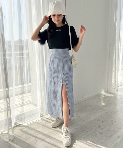 one after another NICE CLAUP（ワンアフターアナザーナイスクラップ）の「バックレースアップスリットスカート（スカート・レディース・ブラック/ブルー/ブルー系その他/アイボリー・FREE）」の21枚目の写真