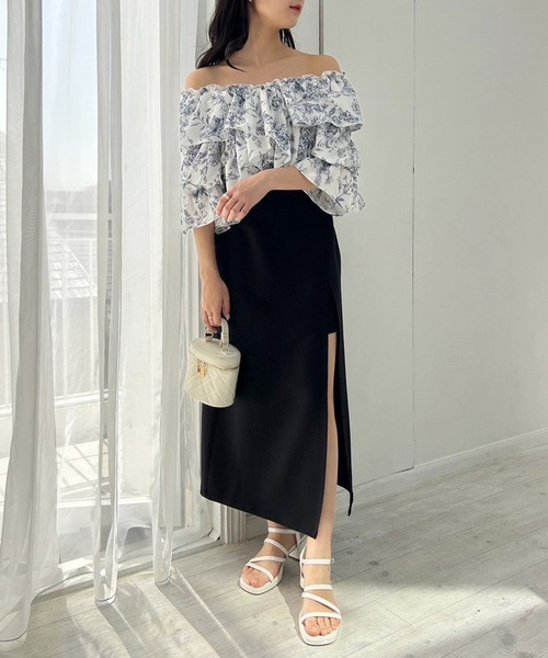 one after another NICE CLAUP（ワンアフターアナザーナイスクラップ）の「バックレースアップスリットスカート（スカート・レディース・ブラック/ブルー/ブルー系その他/アイボリー・FREE）」の13枚目の写真