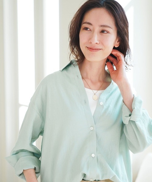 Elura（エルーラ）の「リネンブレンド冷感シャツ（シャツ/ブラウス・レディース・グリーン系その他/ライトピンク/ベージュ/ライトブルー・SMALL/LARGE/MEDIUM/X-LARGE）」の5枚目の写真