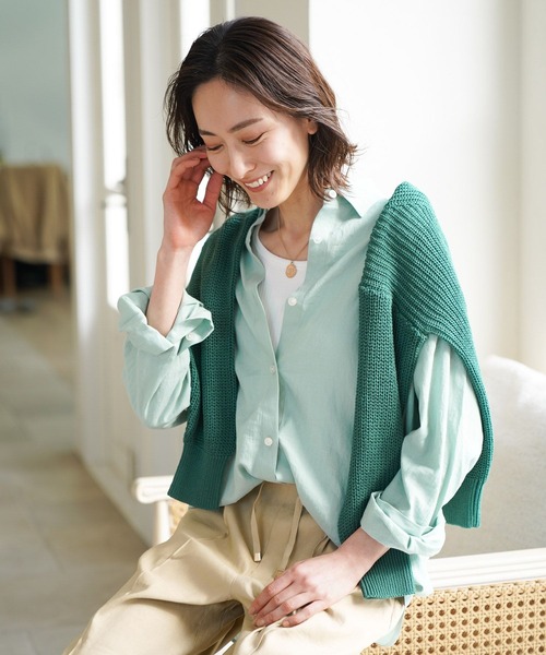 Elura（エルーラ）の「リネンブレンド冷感シャツ（シャツ/ブラウス・レディース・グリーン系その他/ライトピンク/ベージュ/ライトブルー・SMALL/LARGE/MEDIUM/X-LARGE）」の6枚目の写真