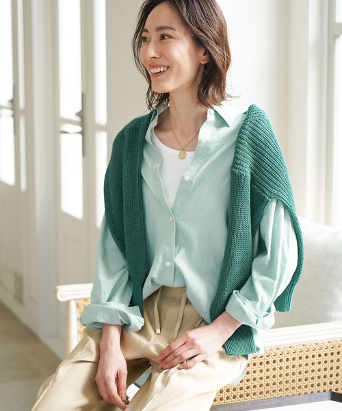 Elura（エルーラ）の「リネンブレンド冷感シャツ（シャツ/ブラウス・レディース・グリーン系その他/ライトピンク/ベージュ/ライトブルー・SMALL/LARGE/MEDIUM/X-LARGE）」の7枚目の写真