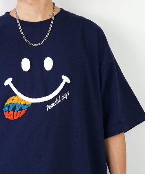 SMILEY FACE(スマイリーフェイス)の「【GROOVY STORE】SMILEY FACE サガラ刺繍Tシャツ(Tシャツ/カットソー・メンズ・インディゴブルー/ホワイト/ブラック/イエロー・L/LL/M)」の15枚目の写真