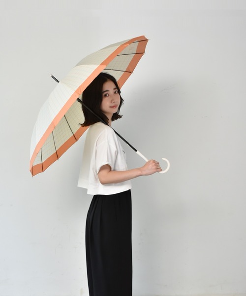 Waterfront(ウォーターフロント)の「16本骨傘 花びらき式 タッタソールチェック(長傘・レディース・ネイビー/オレンジ/エメラルド・FREE)」の11枚目の写真