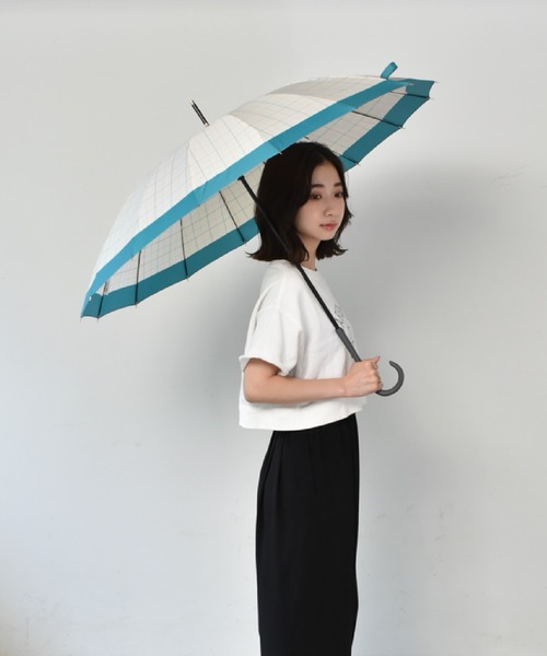 Waterfront(ウォーターフロント)の「16本骨傘 花びらき式 タッタソールチェック(長傘・レディース・ネイビー/オレンジ/エメラルド・FREE)」の9枚目の写真