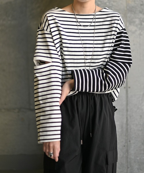 Marient（マリエント）の「配色ボーダースリットTEE（Tシャツ/カットソー・レディース・ブラック/ブルー・FREE）」の11枚目の写真