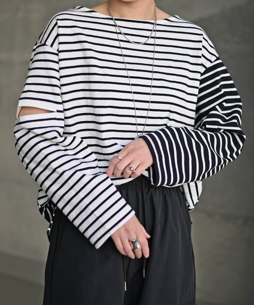 Marient（マリエント）の「配色ボーダースリットTEE（Tシャツ/カットソー・レディース・ブラック/ブルー・FREE）」の15枚目の写真