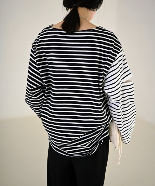Marient（マリエント）の「配色ボーダースリットTEE（Tシャツ/カットソー・レディース・ブラック/ブルー・FREE）」の12枚目の写真