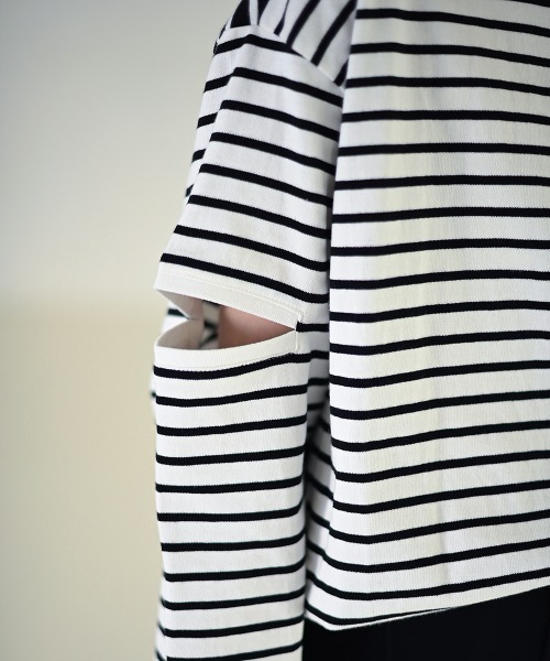 Marient（マリエント）の「配色ボーダースリットTEE（Tシャツ/カットソー・レディース・ブラック/ブルー・FREE）」の4枚目の写真