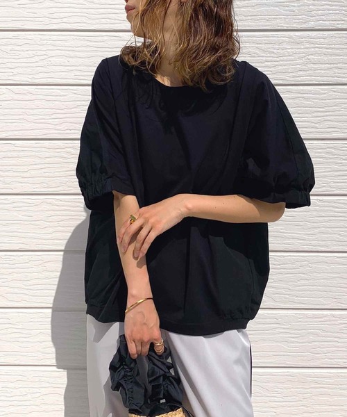 Q（キュー）の「シルケットコットンプルオーバー（Tシャツ/カットソー・レディース・ネイビー/アイボリー/ブラック・MEDIUM）」の3枚目の写真