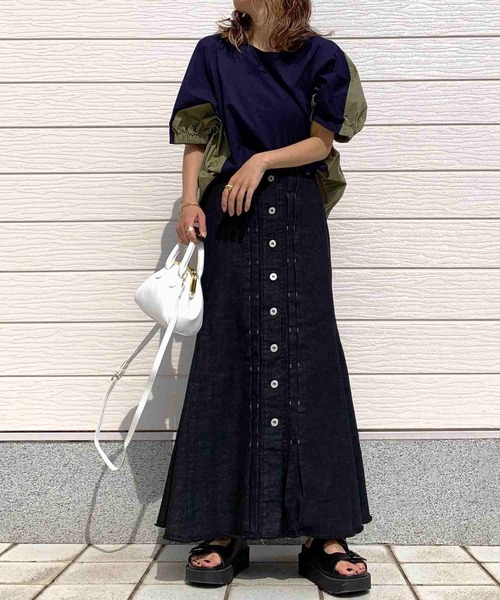 Q（キュー）の「シルケットコットンプルオーバー（Tシャツ/カットソー・レディース・ネイビー/アイボリー/ブラック・MEDIUM）」の14枚目の写真