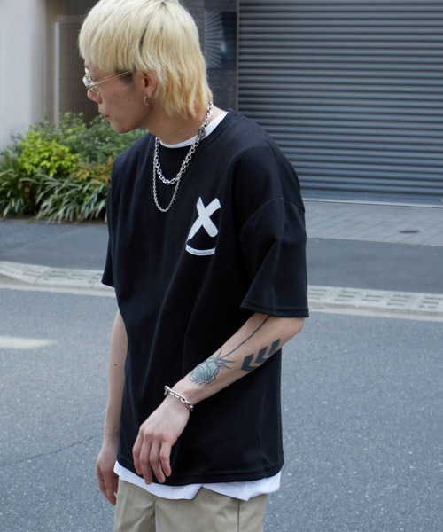 NO NEED（ノーニード）の「Xマーク ビッグシルエット バックプリント カラーTシャツ（Tシャツ/カットソー・メンズ・ホワイト/ブラック/ピンク/イエロー・ﾌﾘ-）」の9枚目の写真