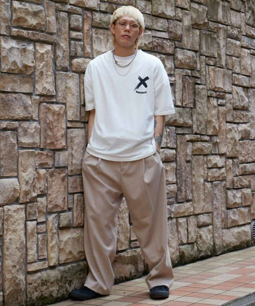 NO NEED（ノーニード）の「Xマーク ビッグシルエット バックプリント カラーTシャツ（Tシャツ/カットソー・メンズ・ホワイト/ブラック/ピンク/イエロー・ﾌﾘ-）」の5枚目の写真