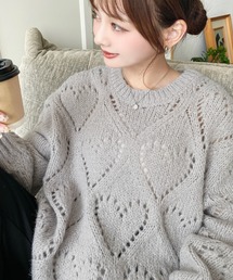 ベレニスBereniceモヘアセーター ハート#Sグレー セール】モヘア混ハート柄透かし編みニットプルオーバー（ニット