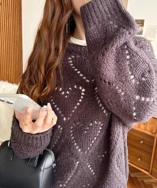 ハート透かし編みニットボレロ(ピンク) ハート透かし編みニットボレロ | outlet | axes femme online shop