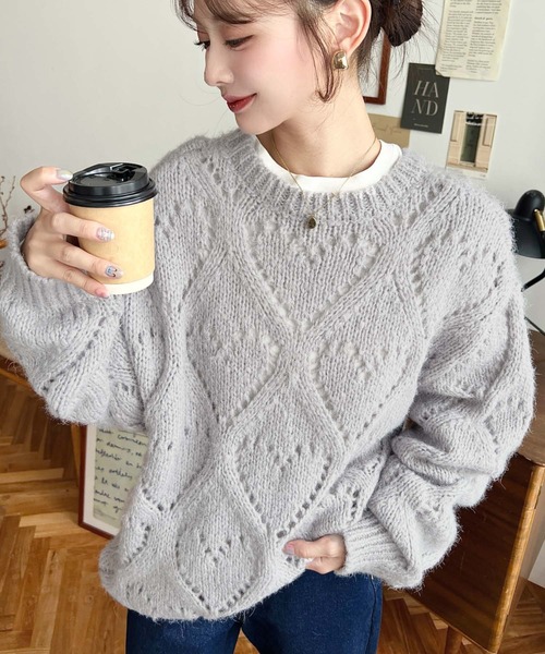 forte_forte 透かし編みニット　シルク　モヘア　カシミヤ モヘアタッチ透かし編みプルオーバー