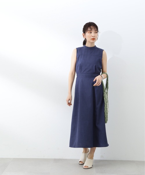 N.（N. Natural Beauty Basic）（エヌエヌナチュラルビューティーベーシック）の「【S Size Line】◆スタンドネックフレアワンピース（ワンピース・レディース・ネイビー/チェック/マスタード・SMALL/MEDIUM）」の6枚目の写真