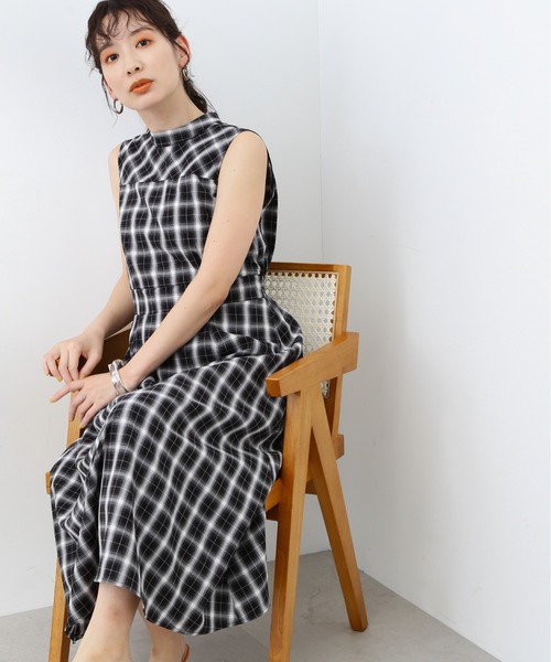 N.（N. Natural Beauty Basic）（エヌエヌナチュラルビューティーベーシック）の「【S Size Line】◆スタンドネックフレアワンピース（ワンピース・レディース・ネイビー/チェック/マスタード・SMALL/MEDIUM）」の4枚目の写真