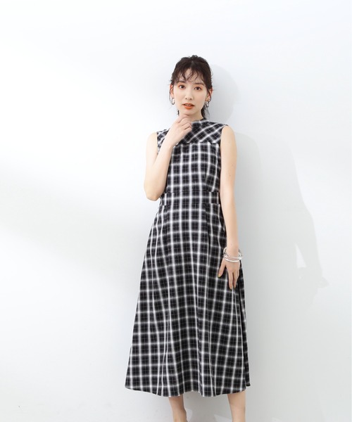 N.（N. Natural Beauty Basic）（エヌエヌナチュラルビューティーベーシック）の「【S Size Line】◆スタンドネックフレアワンピース（ワンピース・レディース・ネイビー/チェック/マスタード・SMALL/MEDIUM）」の9枚目の写真