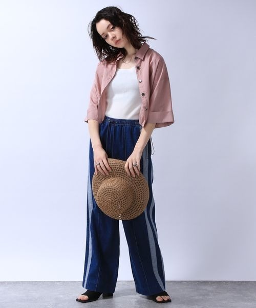 シップスエニィ　オーガニックリネン　ブラウス　ドロスト　ストライプ　ベージュ セール 40%OFF】【WEB限定】〈手洗い可能〉オーガニックコットン