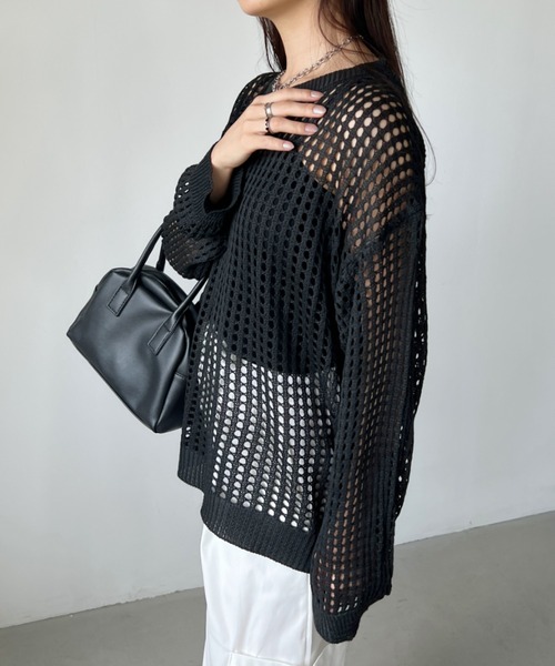 CLEA（クレア）の「かぎ編みグランジオーバーサイズニット（ニット/セーター・レディース・ホワイト/カーキ/ブラック/グレー・FREE）」の20枚目の写真