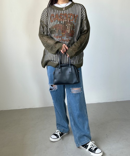 CLEA（クレア）の「かぎ編みグランジオーバーサイズニット（ニット/セーター・レディース・ホワイト/カーキ/ブラック/グレー・FREE）」の22枚目の写真