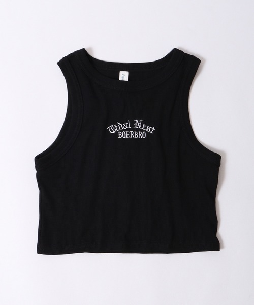 FUNALIVE（ファンアライブ）の「ABETTOR SELECT 韓国ファッション　テレコ刺繍「WIDAL NEST」ロゴクロップド丈タンクトップ（Tシャツ/カットソー・レディース・ブラック/カーキ/チャコールグレー/ホワイト・FREE）」の22枚目の写真