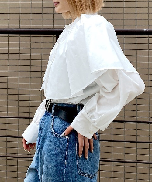 PAGEBOY（ページボーイ）の「ケープセットブラウス（シャツ/ブラウス・レディース・ホワイト/ブラック・FREE）」の4枚目の写真
