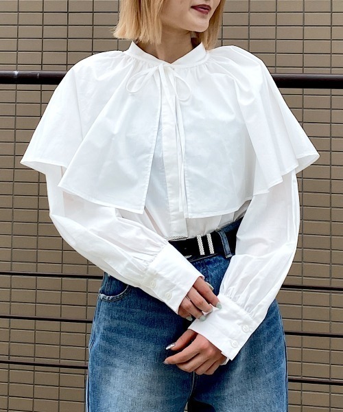 PAGEBOY（ページボーイ）の「ケープセットブラウス（シャツ/ブラウス・レディース・ホワイト/ブラック・FREE）」の3枚目の写真