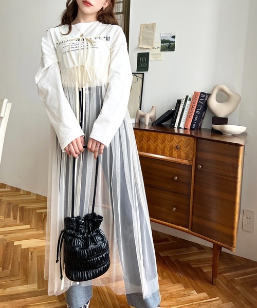 moment+（モーメントプラス）の「チュールリボンキャミワンピース