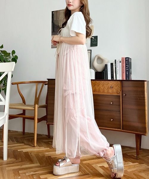 moment+（モーメントプラス）の「チュールリボンキャミワンピース