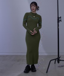 配色ﾗｲﾝﾘﾌﾞﾆｯﾄﾜﾝﾋﾟｰｽ