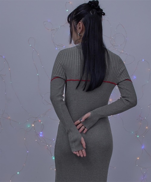 miette(ミエット)の「配色ラインリブニットワンピース(ワンピース・レディース・グレー/ブラック/カーキ・FREE)」の7枚目の写真