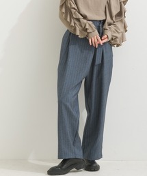 アシメラップストライプワイドパンツ ベルト付き ウエストゴム