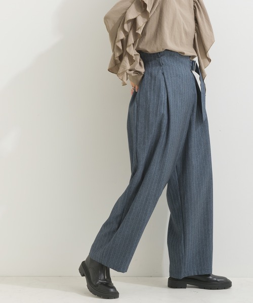 terrace（テラス）の「アシメラップストライプワイドパンツ ベルト付き ウエストゴム（その他パンツ・レディース・ブラウン/チャコール/ネイビー・MEDIUM）」の6枚目の写真