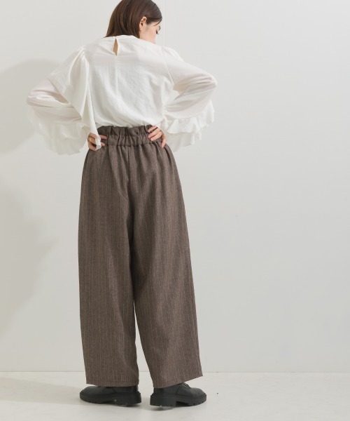 terrace（テラス）の「アシメラップストライプワイドパンツ ベルト付き ウエストゴム（その他パンツ・レディース・ブラウン/チャコール/ネイビー・MEDIUM）」の10枚目の写真