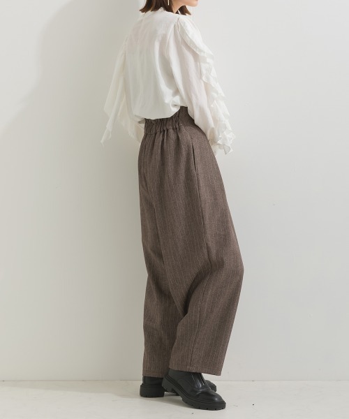 terrace（テラス）の「アシメラップストライプワイドパンツ ベルト付き ウエストゴム（その他パンツ・レディース・ブラウン/チャコール/ネイビー・MEDIUM）」の11枚目の写真