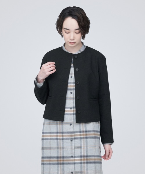無印良品(ムジルシリョウヒン)の「ストレッチ起毛ノーカラージャケット(シャツ/ブラウス・レディース・ライトベージュ/ダークグレー/ダークブラウン・S/M/XL/L)」の3枚目の写真