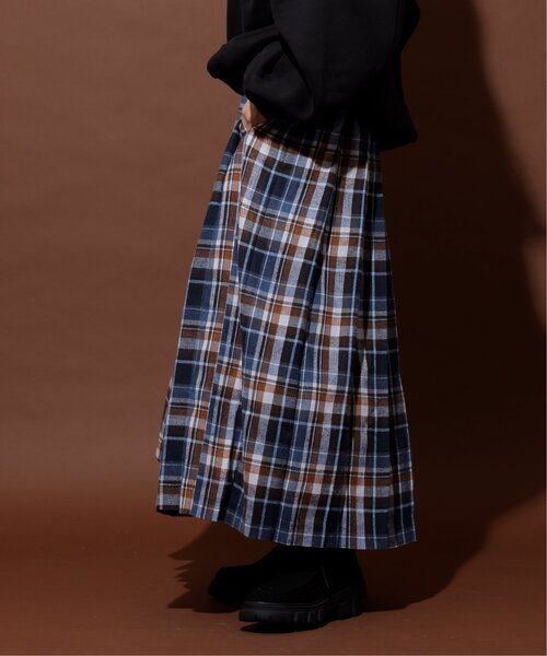 DOUBLE NAME(ダブルネーム)の「チェックワイドプリーツスカート(スカート・レディース・レッド/ネイビー・FREE)」の3枚目の写真