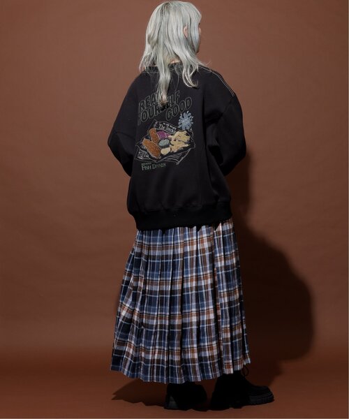 DOUBLE NAME(ダブルネーム)の「チェックワイドプリーツスカート(スカート・レディース・レッド/ネイビー・FREE)」の6枚目の写真