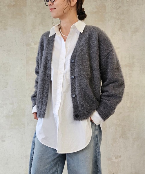 Bonjour Sagan（ボンジュールサガン）の「シャギーVネックカーディガン（カーディガン/ボレロ・レディース・ネイビー/アイボリー/ダークグレー・FREE）」の20枚目の写真