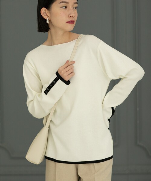 OPAQUE.CLIP（オペークドットクリップ）の「◆≪SS-LLsize≫ 6color/配色デザインボートネックニット【イージーケア/洗濯機洗い可】（ニット/セーター・レディース・ブルー系9/グレー系4/ピンク系1/ブラック系4/ベージュ系その他7/ホワイト系5・42/38/40/34/36）」の18枚目の写真