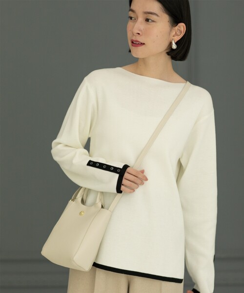 OPAQUE.CLIP（オペークドットクリップ）の「◆≪SS-LLsize≫ 6color/配色デザインボートネックニット【イージーケア/洗濯機洗い可】（ニット/セーター・レディース・ブルー系9/グレー系4/ピンク系1/ブラック系4/ベージュ系その他7/ホワイト系5・42/38/40/34/36）」の20枚目の写真