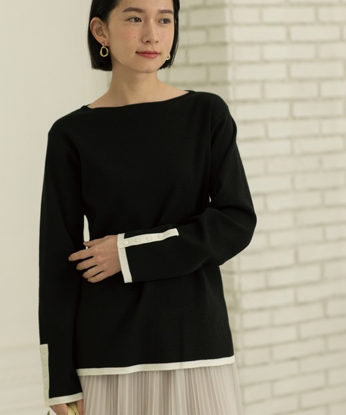 OPAQUE.CLIP（オペークドットクリップ）の「◆≪SS-LLsize≫ 6color/配色デザインボートネックニット【イージーケア/洗濯機洗い可】（ニット/セーター・レディース・ブルー系9/グレー系4/ピンク系1/ブラック系4/ベージュ系その他7/ホワイト系5・42/38/40/34/36）」の2枚目の写真