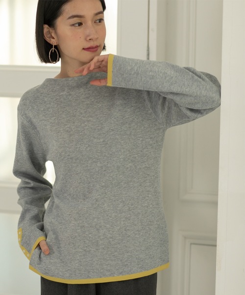 OPAQUE.CLIP（オペークドットクリップ）の「◆≪SS-LLsize≫ 6color/配色デザインボートネックニット【イージーケア/洗濯機洗い可】（ニット/セーター・レディース・ブルー系9/グレー系4/ピンク系1/ブラック系4/ベージュ系その他7/ホワイト系5・42/38/40/34/36）」の3枚目の写真