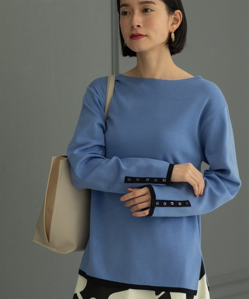 OPAQUE.CLIP（オペークドットクリップ）の「◆≪SS-LLsize≫ 6color/配色デザインボートネックニット【イージーケア/洗濯機洗い可】（ニット/セーター・レディース・ブルー系9/グレー系4/ピンク系1/ブラック系4/ベージュ系その他7/ホワイト系5・42/38/40/34/36）」の5枚目の写真