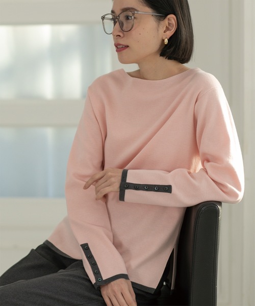 OPAQUE.CLIP（オペークドットクリップ）の「◆≪SS-LLsize≫ 6color/配色デザインボートネックニット【イージーケア/洗濯機洗い可】（ニット/セーター・レディース・ブルー系9/グレー系4/ピンク系1/ブラック系4/ベージュ系その他7/ホワイト系5・42/38/40/34/36）」の6枚目の写真