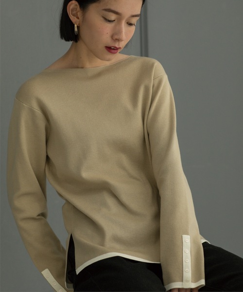 OPAQUE.CLIP（オペークドットクリップ）の「◆≪SS-LLsize≫ 6color/配色デザインボートネックニット【イージーケア/洗濯機洗い可】（ニット/セーター・レディース・ブルー系9/グレー系4/ピンク系1/ブラック系4/ベージュ系その他7/ホワイト系5・42/38/40/34/36）」の4枚目の写真