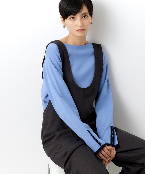 OPAQUE.CLIP（オペークドットクリップ）の「◆≪SS-LLsize≫ 6color/配色デザインボートネックニット【イージーケア/洗濯機洗い可】（ニット/セーター・レディース・ブルー系9/グレー系4/ピンク系1/ブラック系4/ベージュ系その他7/ホワイト系5・42/38/40/34/36）」の11枚目の写真